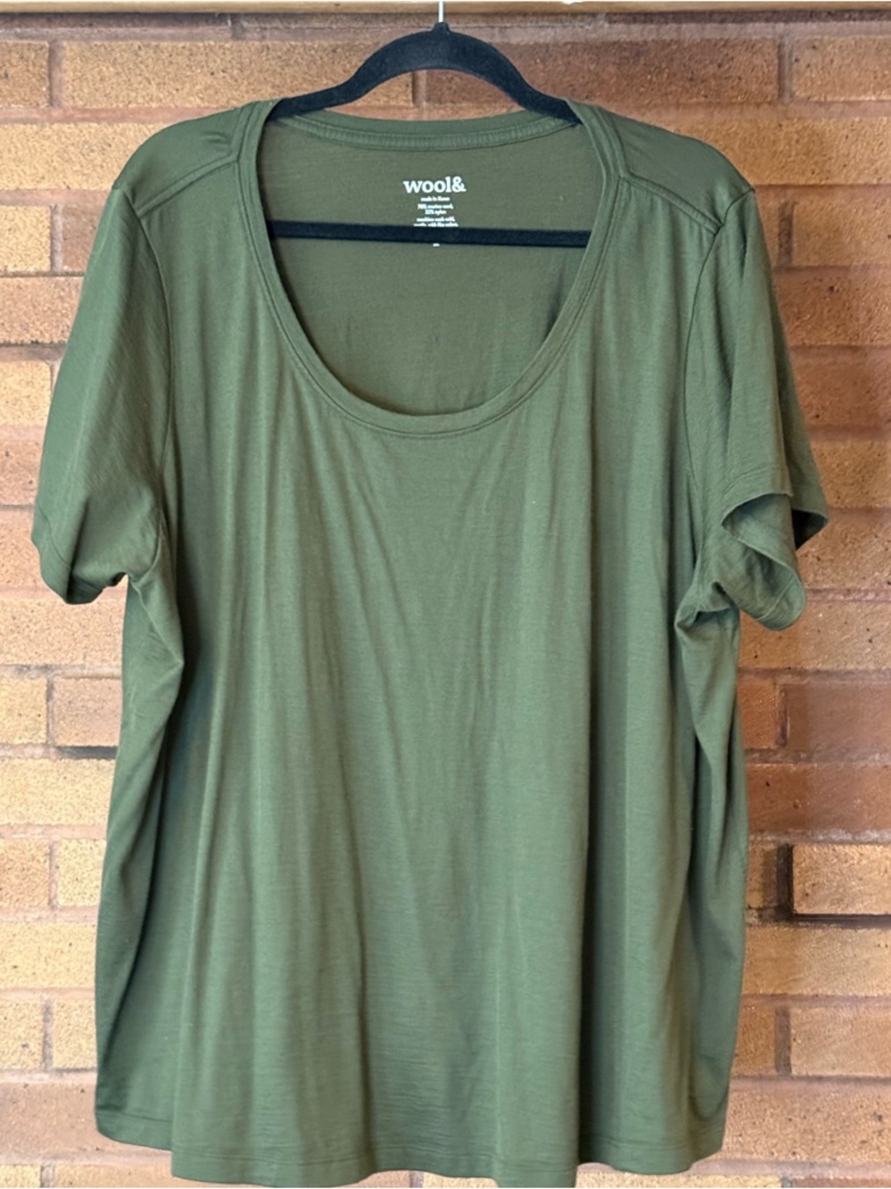 Wool& Merino Blend Olive Green Women's Scoop Neck Tee
